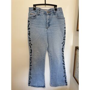 Zana Di Y2K Embroidered Bootcut Jeans 7/8 Light Wash 100% Cotton Grunge Indie